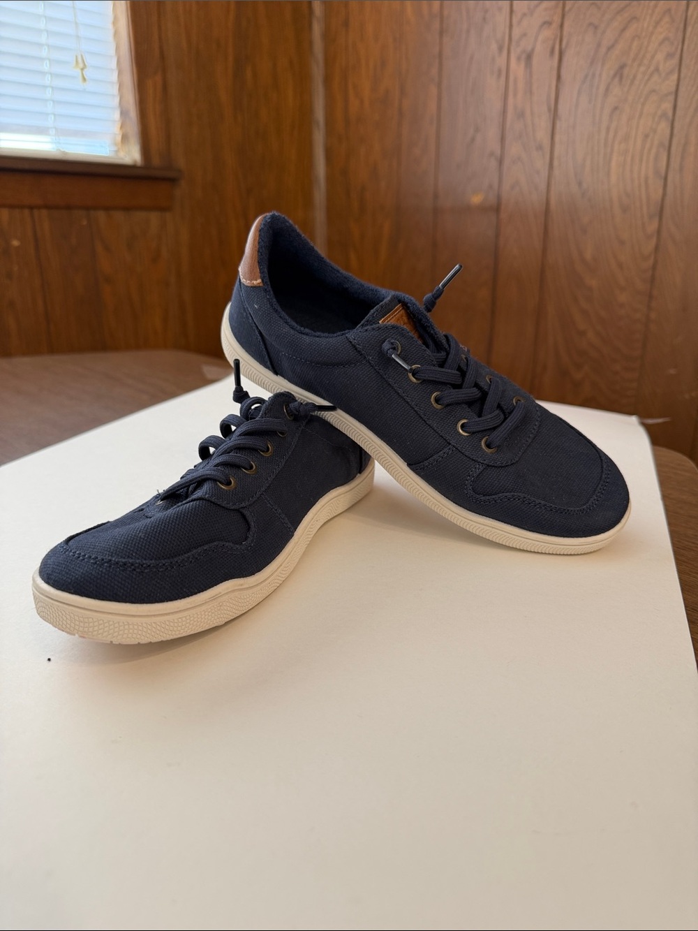 Bob’s by Skechers arch fit Navy Canvas Sneakers with Tan Heel Accent